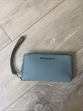 Michael Kors Dusty Blue Zip-Around Wristlet
